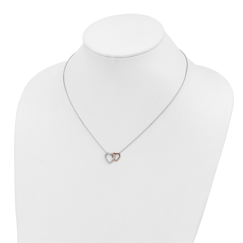 14K Bicolor Rose und Weißgold 1/5 Ct. Im Labor Gezüchtet Diamant Vs/si+ G+ 18 Zoll Interlocking Herz Halskette