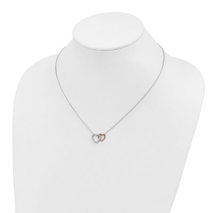 14K Bicolor Rose und Weißgold 1/5 Ct. Im Labor Gezüchtet Diamant Vs/si+ G+ 18 Zoll Interlocking Herz Halskette