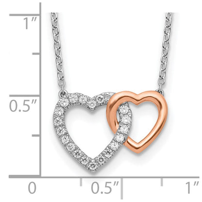 14K Bicolor Rose und Weißgold 1/5 Ct. Im Labor Gezüchtet Diamant Vs/si+ G+ 18 Zoll Interlocking Herz Halskette