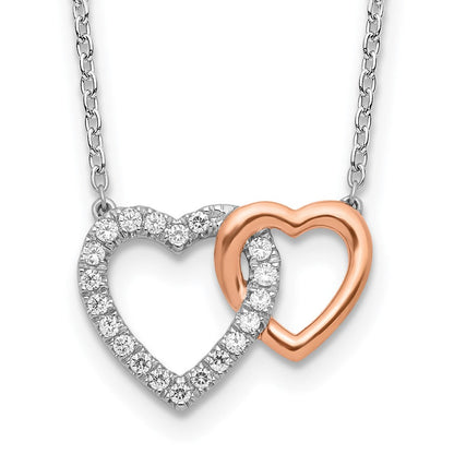 14K Bicolor Rose und Weißgold 1/5 Ct. Im Labor Gezüchtet Diamant Vs/si+ G+ 18 Zoll Interlocking Herz Halskette