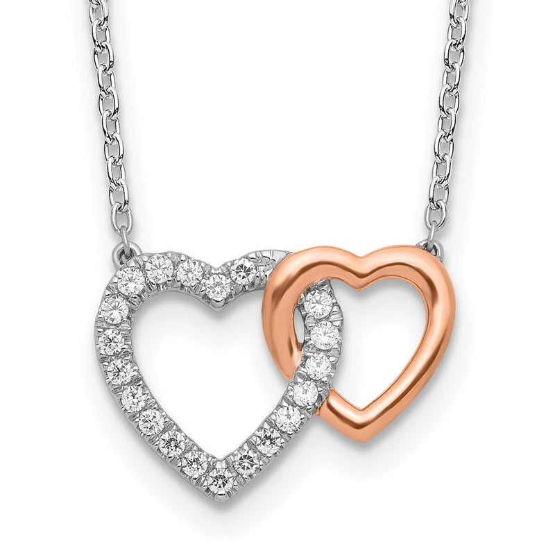 14K Bicolor Rose und Weißgold 1/5 Ct. Im Labor Gezüchtet Diamant Vs/si+ G+ 18 Zoll Interlocking Herz Halskette