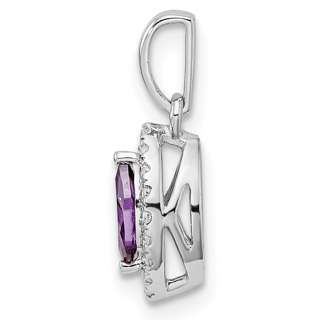 14K Weißgold-Anhänger mit 0,1 ct. laborgezüchtetem Diamant VS/SI+ G+ und Amethyst, Geburtsstein Februar