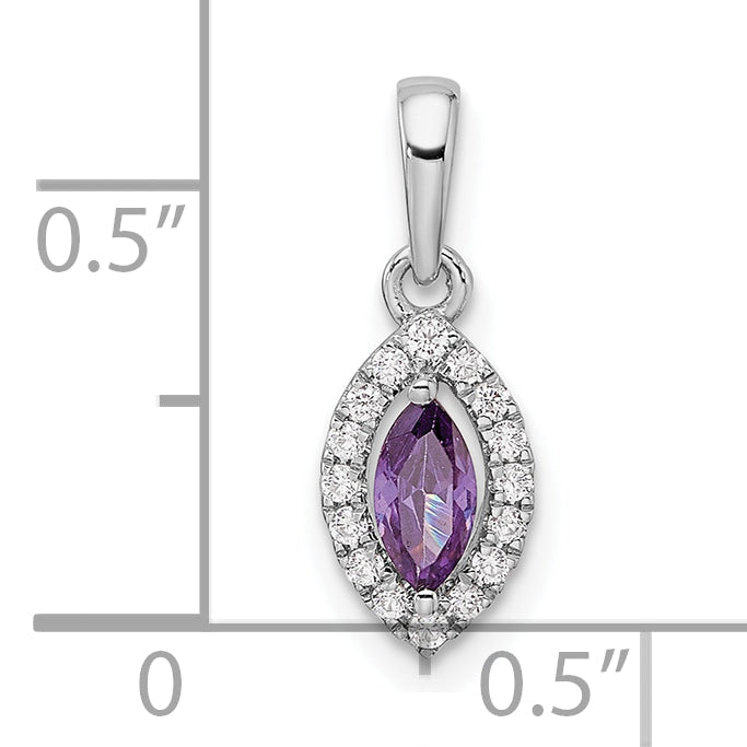 14K Weißgold-Anhänger mit 0,1 ct. laborgezüchtetem Diamant VS/SI+ G+ und Amethyst, Geburtsstein Februar