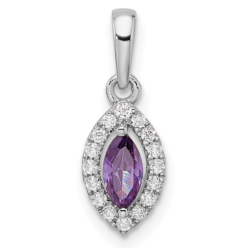 14K Weißgold-Anhänger mit 0,1 ct. laborgezüchtetem Diamant VS/SI+ G+ und Amethyst, Geburtsstein Februar