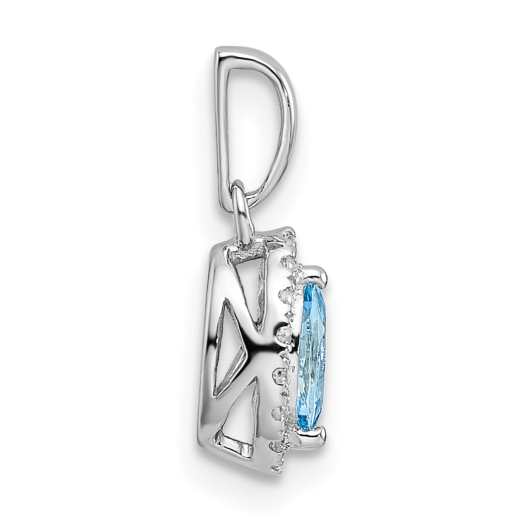 14K Weißgold-Anhänger mit 0,1 ct. laborgezüchtetem Diamant VS/SI+ G+ und Aquamarin, Geburtsstein März