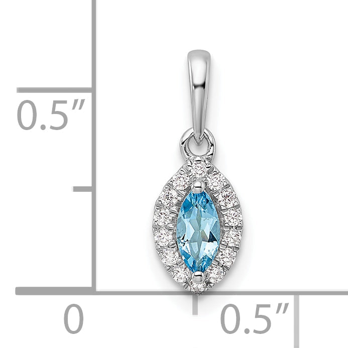 14K Weißgold-Anhänger mit 0,1 ct. laborgezüchtetem Diamant VS/SI+ G+ und Aquamarin, Geburtsstein März