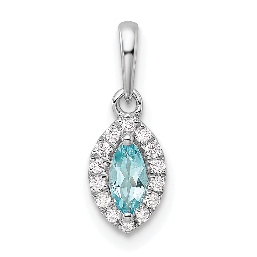 14K Weißgold-Anhänger mit 0,1 ct. laborgezüchtetem Diamant VS/SI+ G+ und Aquamarin, Geburtsstein März