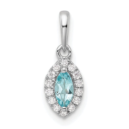14K Weißgold-Anhänger mit 0,1 ct. laborgezüchtetem Diamant VS/SI+ G+ und Aquamarin, Geburtsstein März