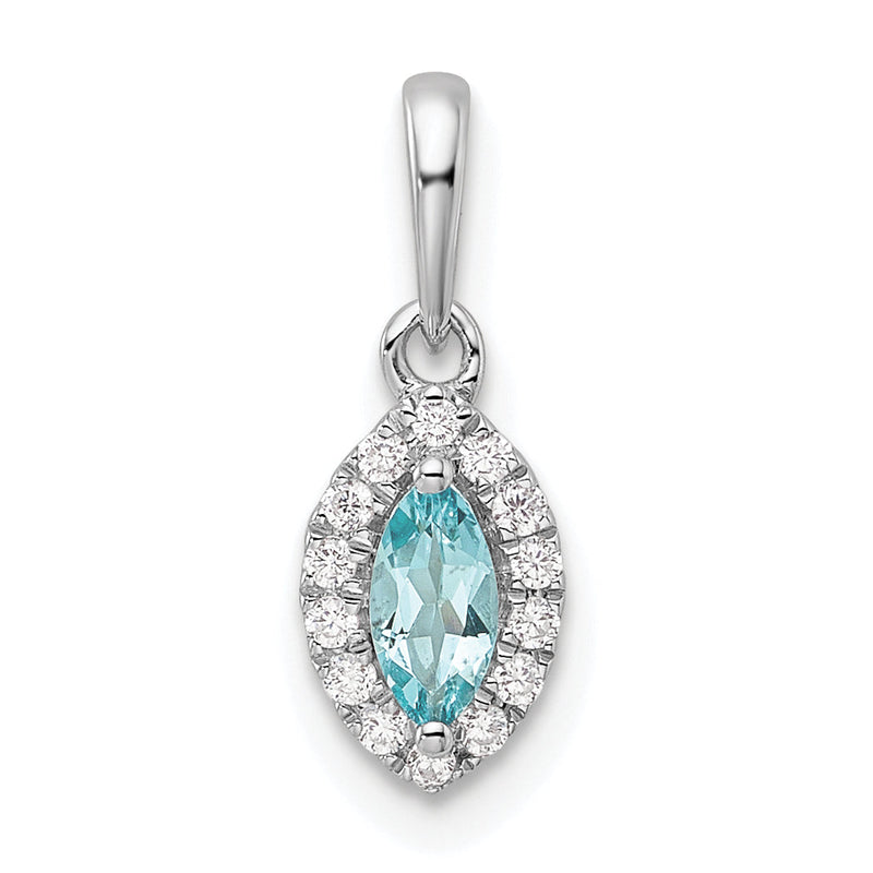 14K Weißgold-Anhänger mit 0,1 ct. laborgezüchtetem Diamant VS/SI+ G+ und Aquamarin, Geburtsstein März