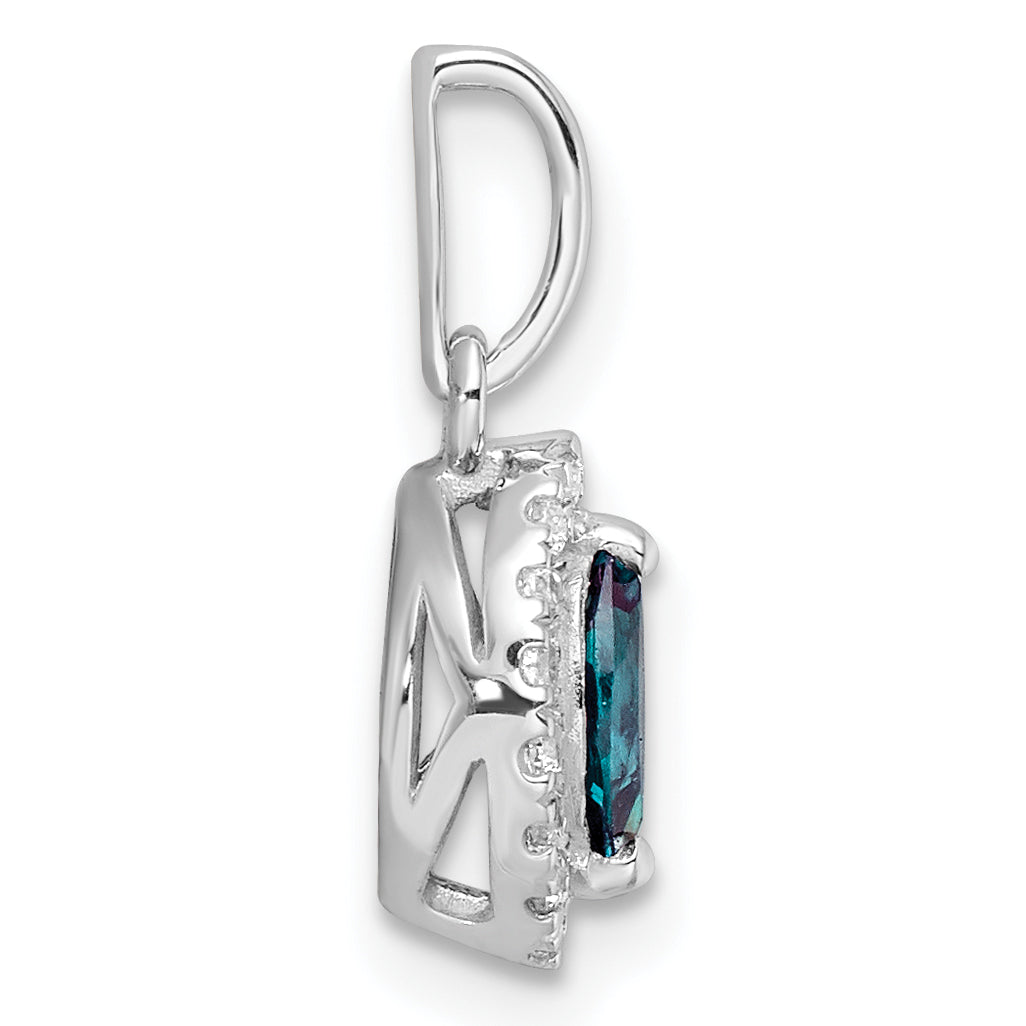 14 K Weißgold Anhänger mit 0,1 ct. Labor gezüchteten Diamanten VS/SI+ G+ und Labor gezüchteten Alexandrit-Geburtsstein für Juni