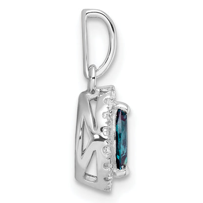 14 K Weißgold Anhänger mit 0,1 ct. Labor gezüchteten Diamanten VS/SI+ G+ und Labor gezüchteten Alexandrit-Geburtsstein für Juni