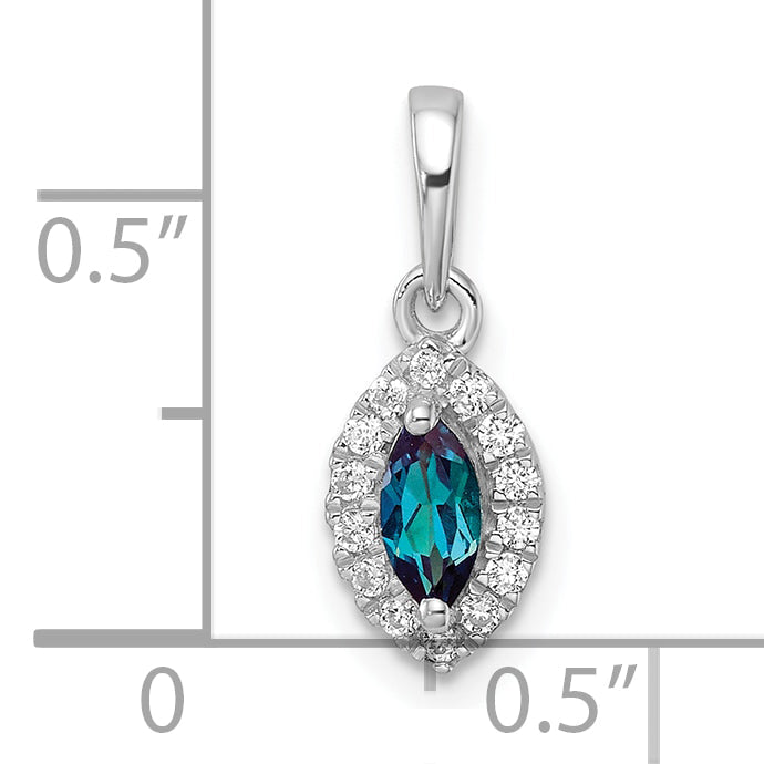 14 K Weißgold Anhänger mit 0,1 ct. Labor gezüchteten Diamanten VS/SI+ G+ und Labor gezüchteten Alexandrit-Geburtsstein für Juni