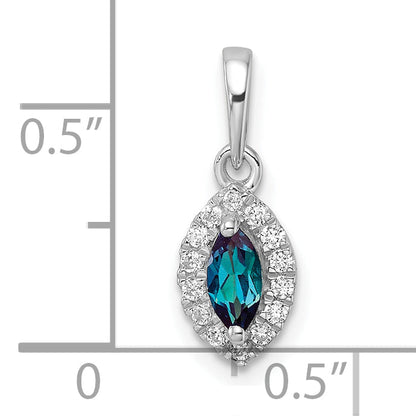 14 K Weißgold Anhänger mit 0,1 ct. Labor gezüchteten Diamanten VS/SI+ G+ und Labor gezüchteten Alexandrit-Geburtsstein für Juni