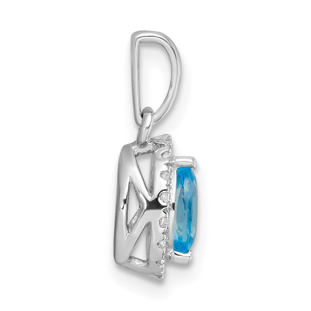 14K Weißgold Anhänger mit 0,1 ct. laborgezüchtetem Diamant VS/SI+ G+ und Blautopas, Geburtsstein Dezember