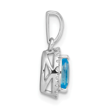 14K Weißgold Anhänger mit 0,1 ct. laborgezüchtetem Diamant VS/SI+ G+ und Blautopas, Geburtsstein Dezember