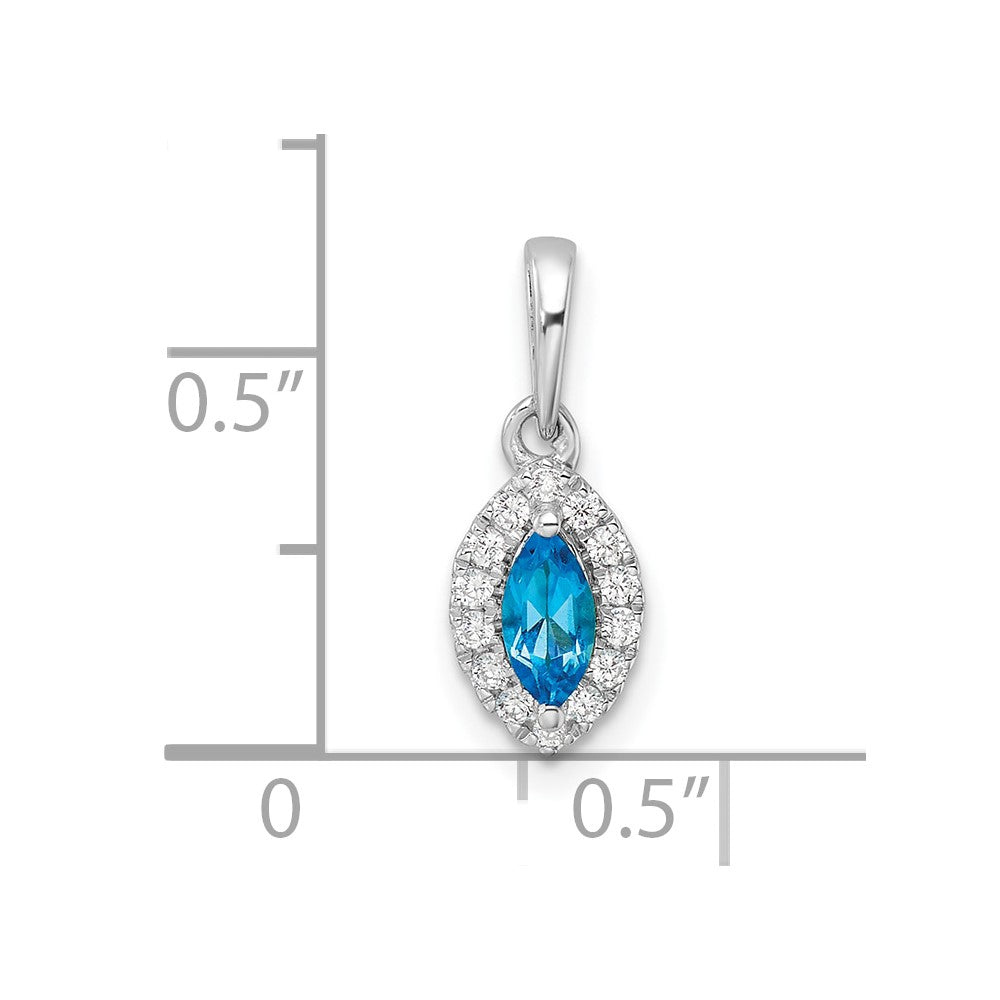 14K Weißgold Anhänger mit 0,1 ct. laborgezüchtetem Diamant VS/SI+ G+ und Blautopas, Geburtsstein Dezember
