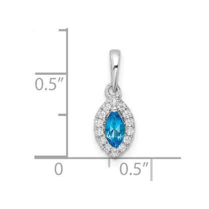 14K Weißgold Anhänger mit 0,1 ct. laborgezüchtetem Diamant VS/SI+ G+ und Blautopas, Geburtsstein Dezember