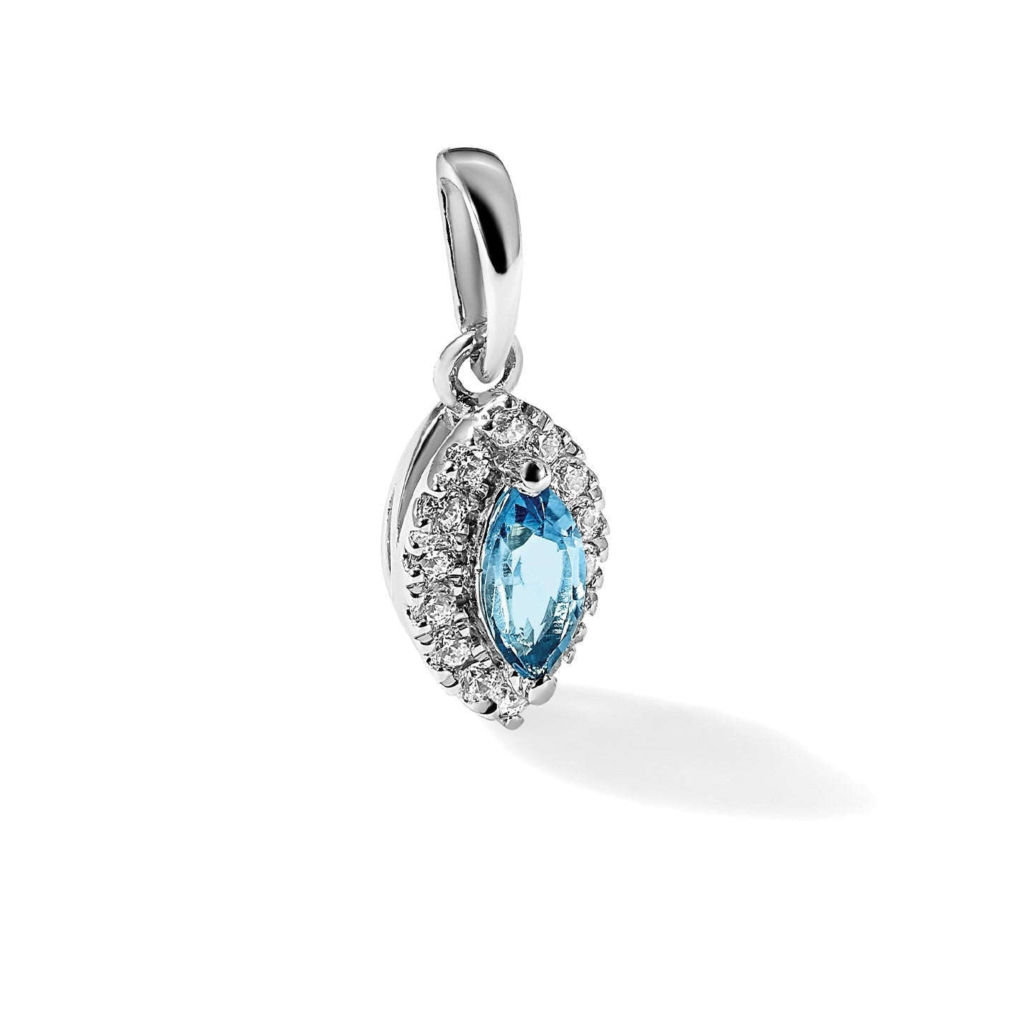 14K Weißgold Anhänger mit 0,1 ct. laborgezüchtetem Diamant VS/SI+ G+ und Blautopas, Geburtsstein Dezember