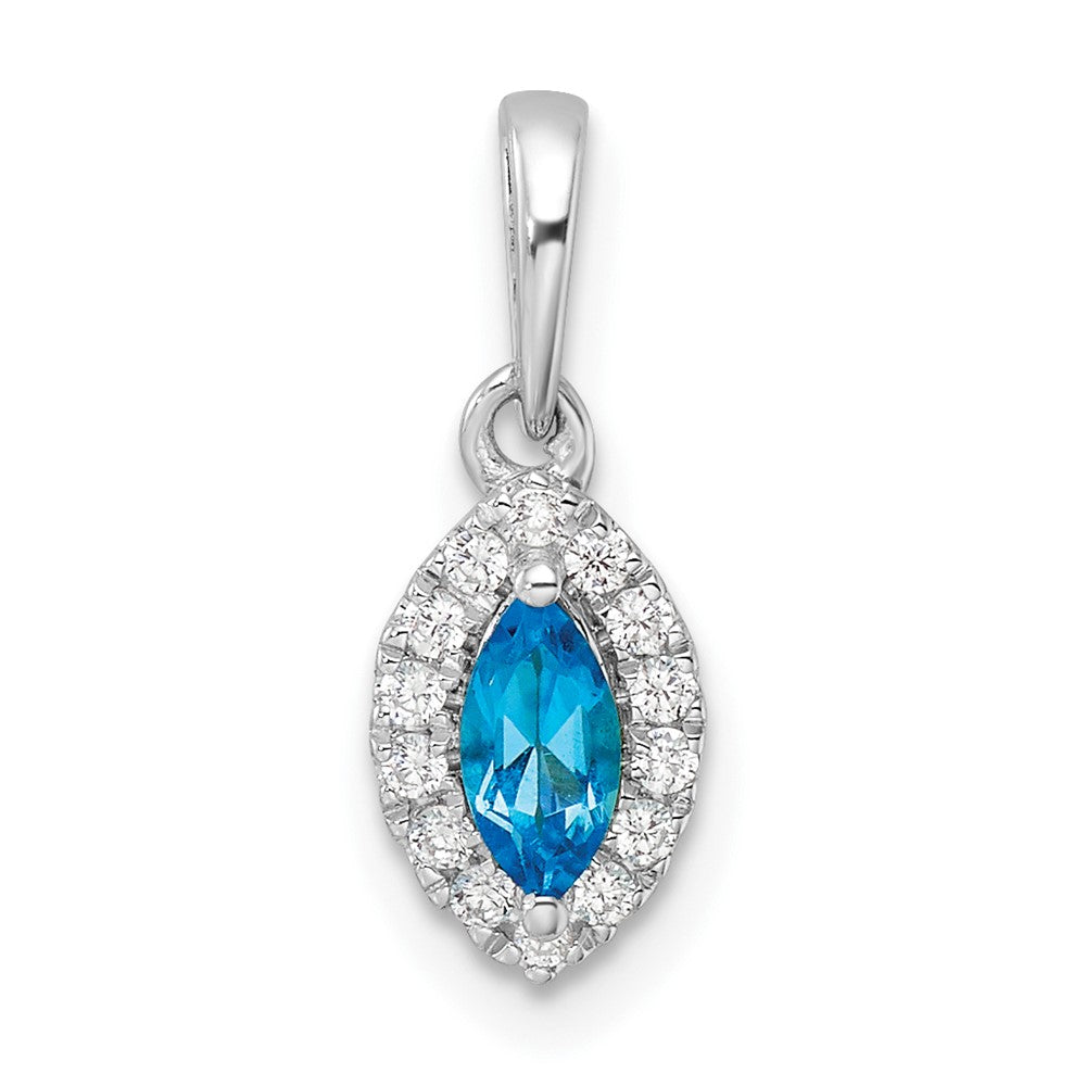 14K Weißgold Anhänger mit 0,1 ct. laborgezüchtetem Diamant VS/SI+ G+ und Blautopas, Geburtsstein Dezember