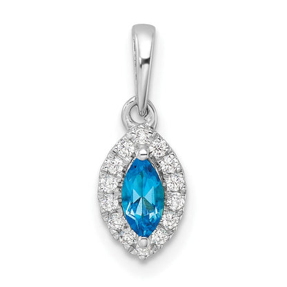 14K Weißgold Anhänger mit 0,1 ct. laborgezüchtetem Diamant VS/SI+ G+ und Blautopas, Geburtsstein Dezember