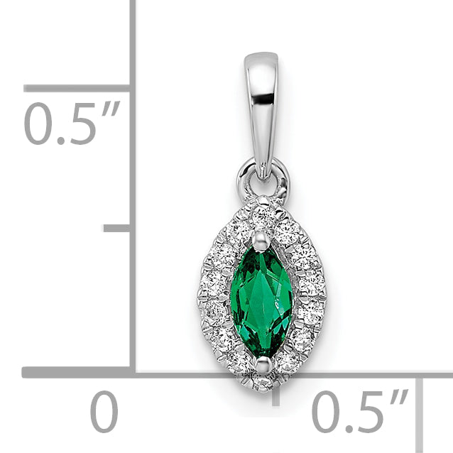 14K Weißgold-Anhänger mit 0,10 ct. laborgezüchtetem Diamant VS/SI+ G+ und laborgezüchtetem Smaragd, Mai-Geburtsstein