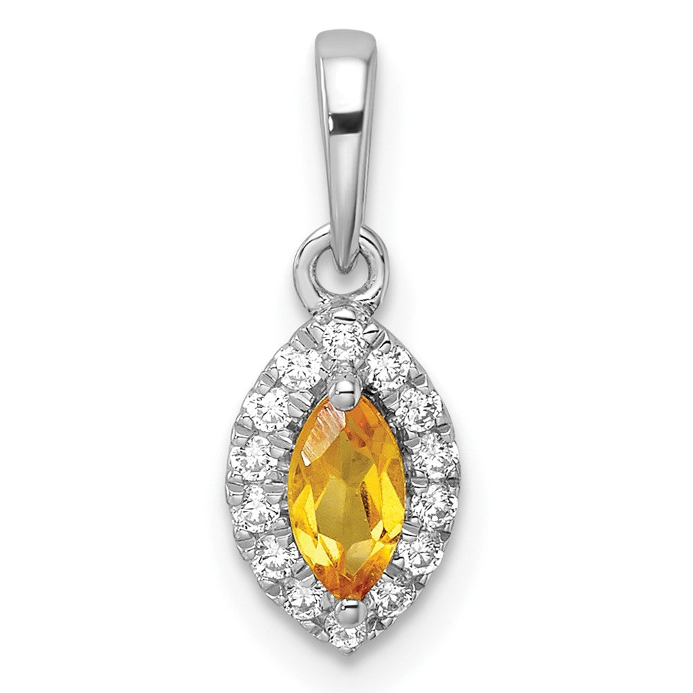 14K Weißgold 0,10 ct. Laborgezüchteter Diamant VS/SI+ G+ und Citrin Novembergeburtsstein-Anhänger