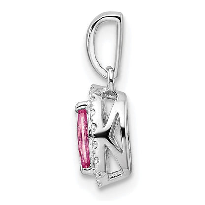 14K Weißgold Anhänger mit 0,10 ct. im Labor gezüchtetem Diamant VS/SI+ G+ und im Labor gezüchtetem Pink-Saphir, Oktober-Geburtsstein