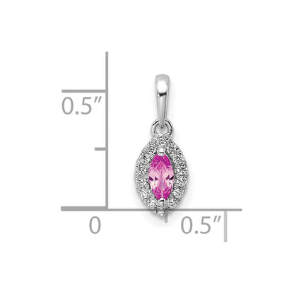 14K Weißgold Anhänger mit 0,10 ct. im Labor gezüchtetem Diamant VS/SI+ G+ und im Labor gezüchtetem Pink-Saphir, Oktober-Geburtsstein