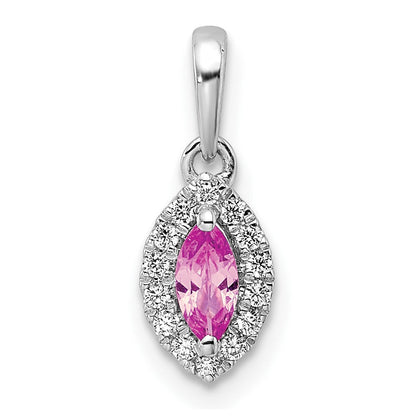 14K Weißgold Anhänger mit 0,10 ct. im Labor gezüchtetem Diamant VS/SI+ G+ und im Labor gezüchtetem Pink-Saphir, Oktober-Geburtsstein