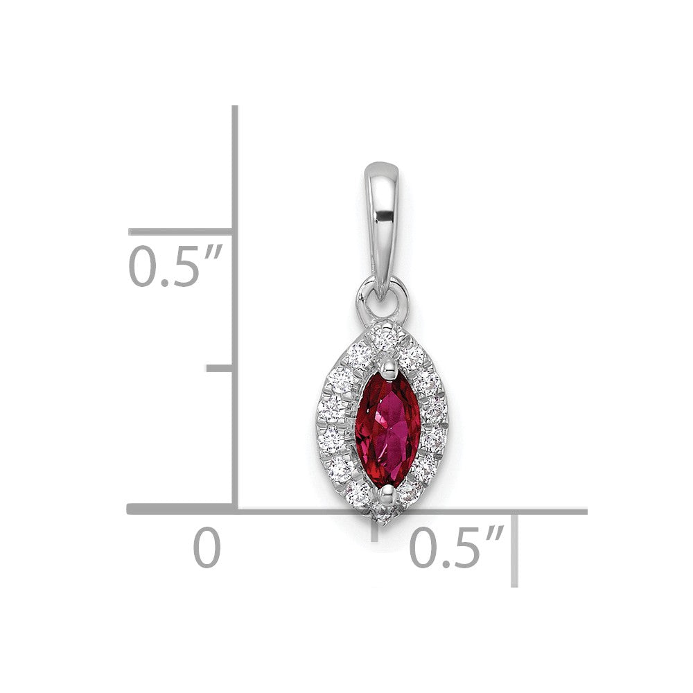14K Weißgold 0,1 ct. Laborgezüchteter Diamant VS/SI+ G+ und Laborgezüchteter Rubin Juli-Geburtsstein-Anhänger