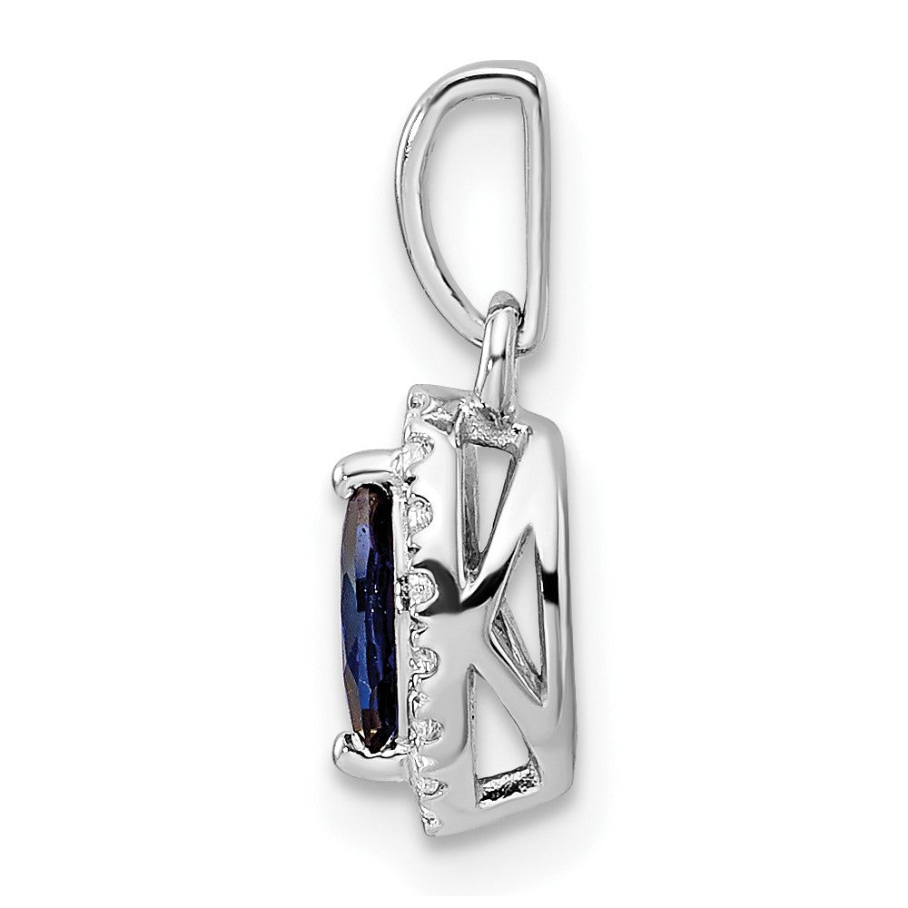 14K Weißgold Anhänger mit 0,1 ct. laborgezüchtetem Diamant VS/SI+ G+ und laborgezüchtetem Blauen Saphir, Septembergeburtsstein