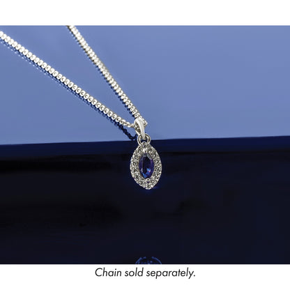 14K Weißgold Anhänger mit 0,1 ct. laborgezüchtetem Diamant VS/SI+ G+ und laborgezüchtetem Blauen Saphir, Septembergeburtsstein