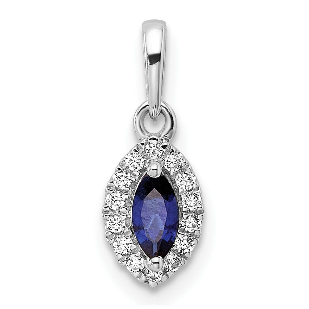 14K Weißgold Anhänger mit 0,1 ct. laborgezüchtetem Diamant VS/SI+ G+ und laborgezüchtetem Blauen Saphir, Septembergeburtsstein