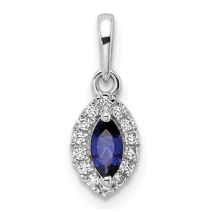 14K Weißgold Anhänger mit 0,1 ct. laborgezüchtetem Diamant VS/SI+ G+ und laborgezüchtetem Blauen Saphir, Septembergeburtsstein