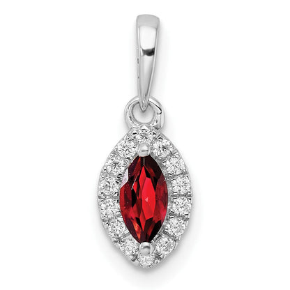 14K Weißgold 0,1 ct. Laborgezüchteter Diamant VS/SI+ G+ und Granat Januar-Geburtsstein-Anhänger