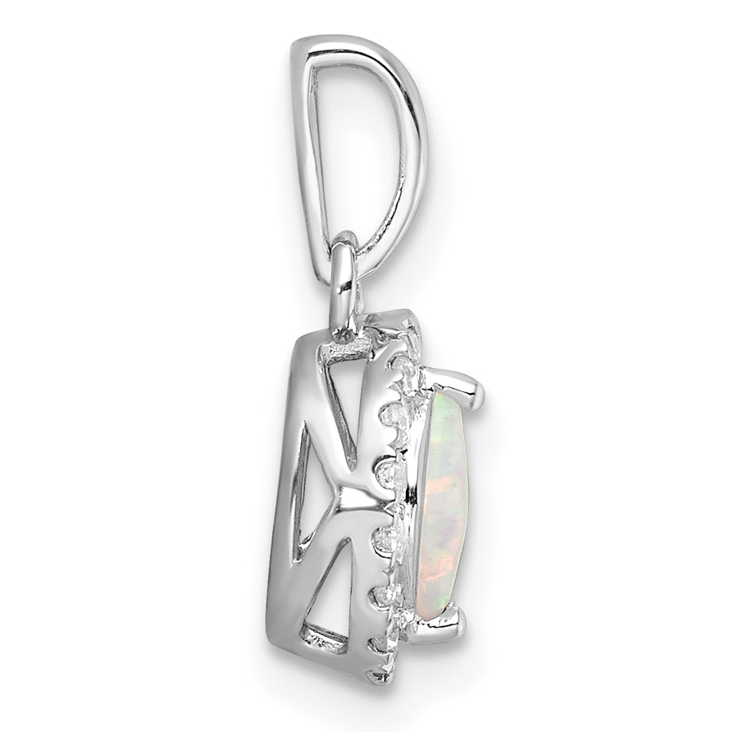 14K Weißgold Anhänger mit 0,1 ct. Labordiamant VS/SI+ G+ und Laboropal, Geburtsstein Oktober