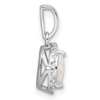 14K Weißgold Anhänger mit 0,1 ct. Labordiamant VS/SI+ G+ und Laboropal, Geburtsstein Oktober