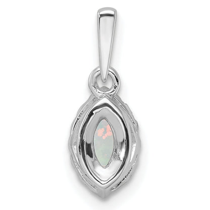 14K Weißgold Anhänger mit 0,1 ct. Labordiamant VS/SI+ G+ und Laboropal, Geburtsstein Oktober