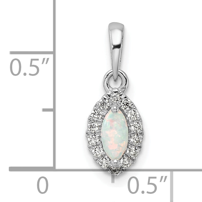 14K Weißgold Anhänger mit 0,1 ct. Labordiamant VS/SI+ G+ und Laboropal, Geburtsstein Oktober