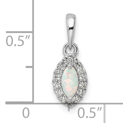 14K Weißgold Anhänger mit 0,1 ct. Labordiamant VS/SI+ G+ und Laboropal, Geburtsstein Oktober