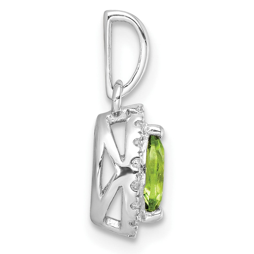 14K Weißgold Anhänger mit 0,1 ct. laborgezüchtetem Diamanten VS/SI+ G+ und Peridot, Geburtsstein für August