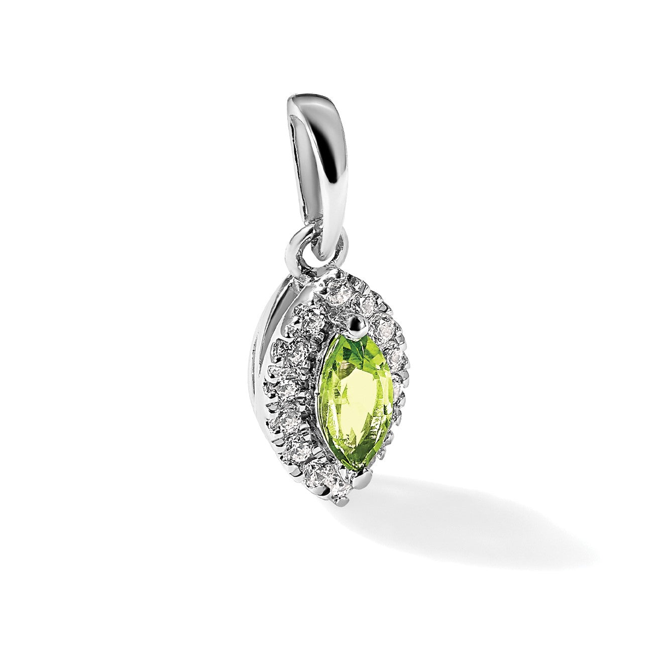 14K Weißgold Anhänger mit 0,1 ct. laborgezüchtetem Diamanten VS/SI+ G+ und Peridot, Geburtsstein für August