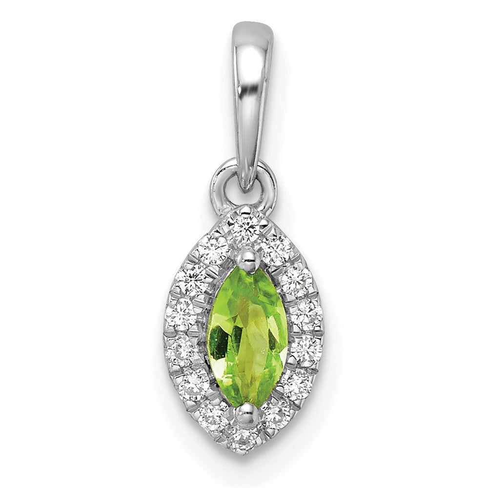 14K Weißgold Anhänger mit 0,1 ct. laborgezüchtetem Diamanten VS/SI+ G+ und Peridot, Geburtsstein für August