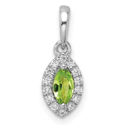 14K Weißgold Anhänger mit 0,1 ct. laborgezüchtetem Diamanten VS/SI+ G+ und Peridot, Geburtsstein für August