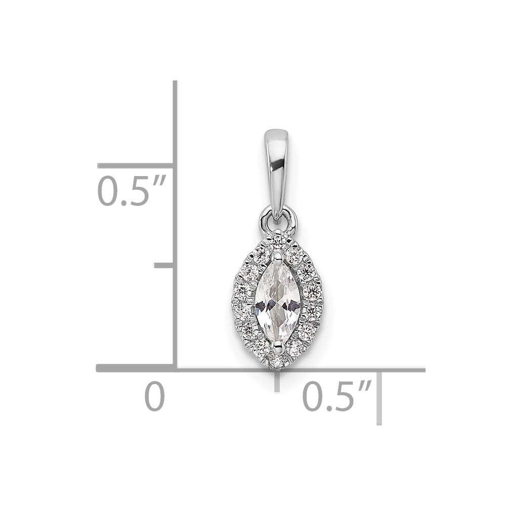 14K Weißgold Anhänger mit 0,10 ct. laborgezüchtetem Diamant VS/SI+ G+ und Weißem Saphir, Geburtsstein für April