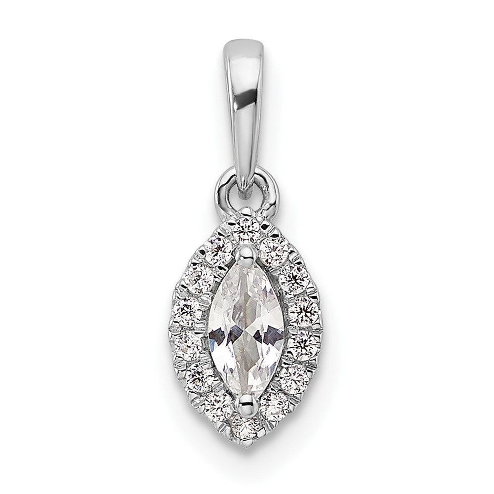 14K Weißgold Anhänger mit 0,10 ct. laborgezüchtetem Diamant VS/SI+ G+ und Weißem Saphir, Geburtsstein für April