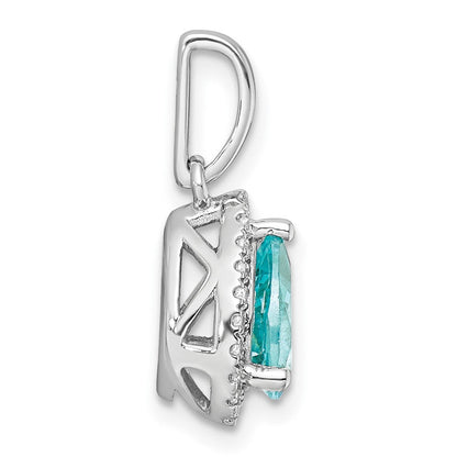 Pure Serenity 14K Weißgold Anhänger mit 0,125 ct. laborgezüchtetem Diamanten VS/SI+ G+ und im Labor gezüchtetem Paraiba-Turmalin im Tropfenschliff