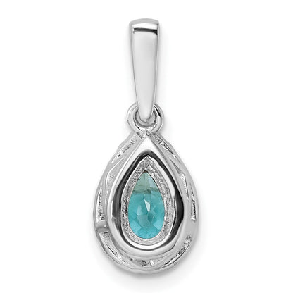 Pure Serenity 14K Weißgold Anhänger mit 0,125 ct. laborgezüchtetem Diamanten VS/SI+ G+ und im Labor gezüchtetem Paraiba-Turmalin im Tropfenschliff