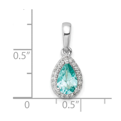 Pure Serenity 14K Weißgold Anhänger mit 0,125 ct. laborgezüchtetem Diamanten VS/SI+ G+ und im Labor gezüchtetem Paraiba-Turmalin im Tropfenschliff