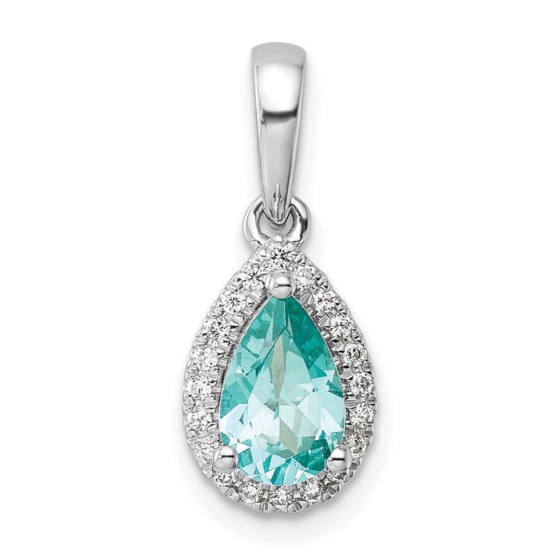 Pure Serenity 14K Weißgold Anhänger mit 0,125 ct. laborgezüchtetem Diamanten VS/SI+ G+ und im Labor gezüchtetem Paraiba-Turmalin im Tropfenschliff